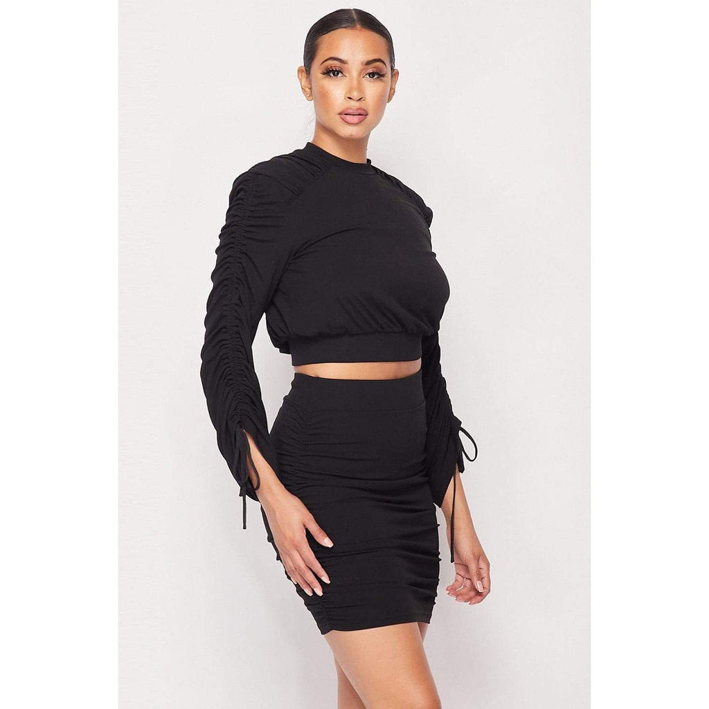 Ruched Long Sleeve And Skirt Set-Dresses-NXTLVLNYC
