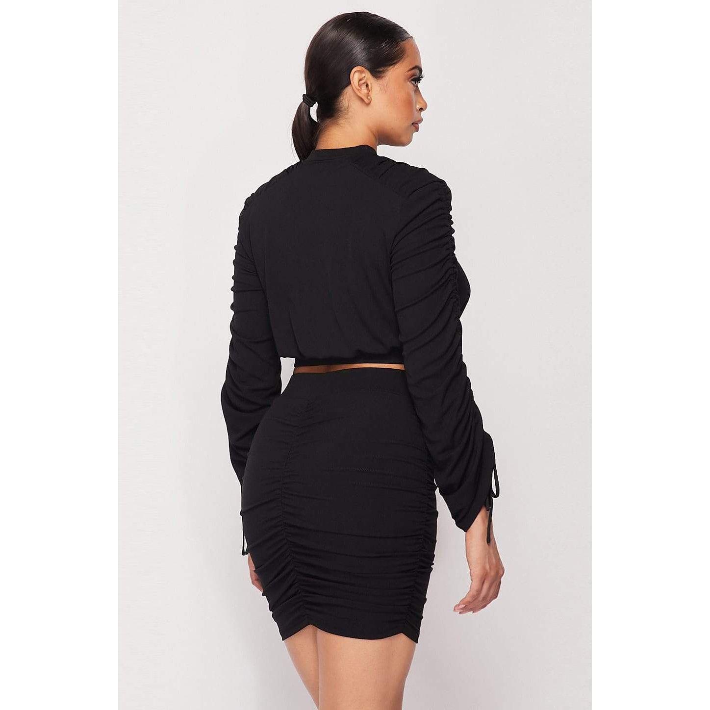 Ruched Long Sleeve And Skirt Set-Dresses-NXTLVLNYC