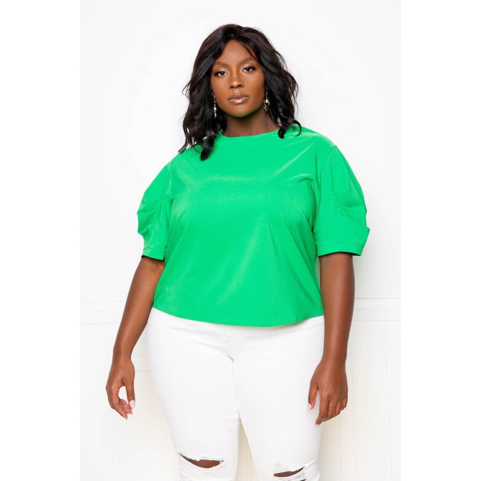 Ruched Puff Sleeve Blouse Top-NXTLVLNYC