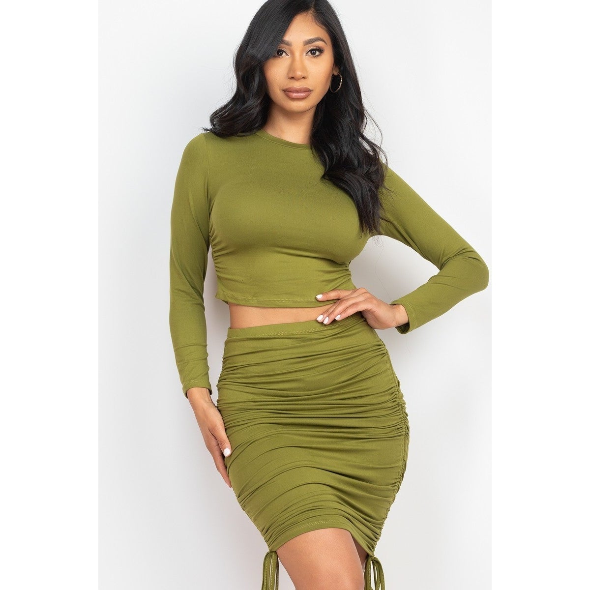 Ruched Side Crop Top & Drawstring Skirt Set-NXTLVLNYC