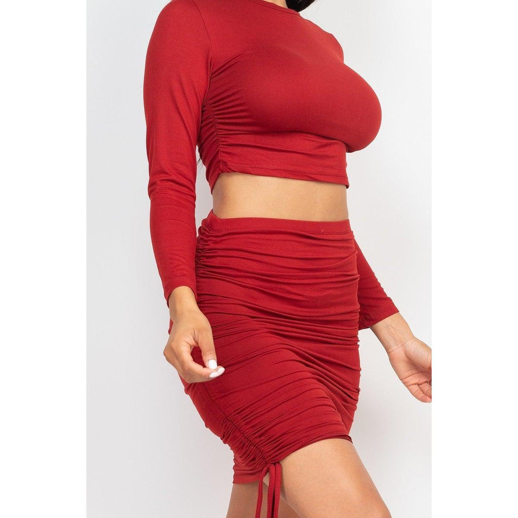 Ruched Side Crop Top & Drawstring Skirt Set-NXTLVLNYC