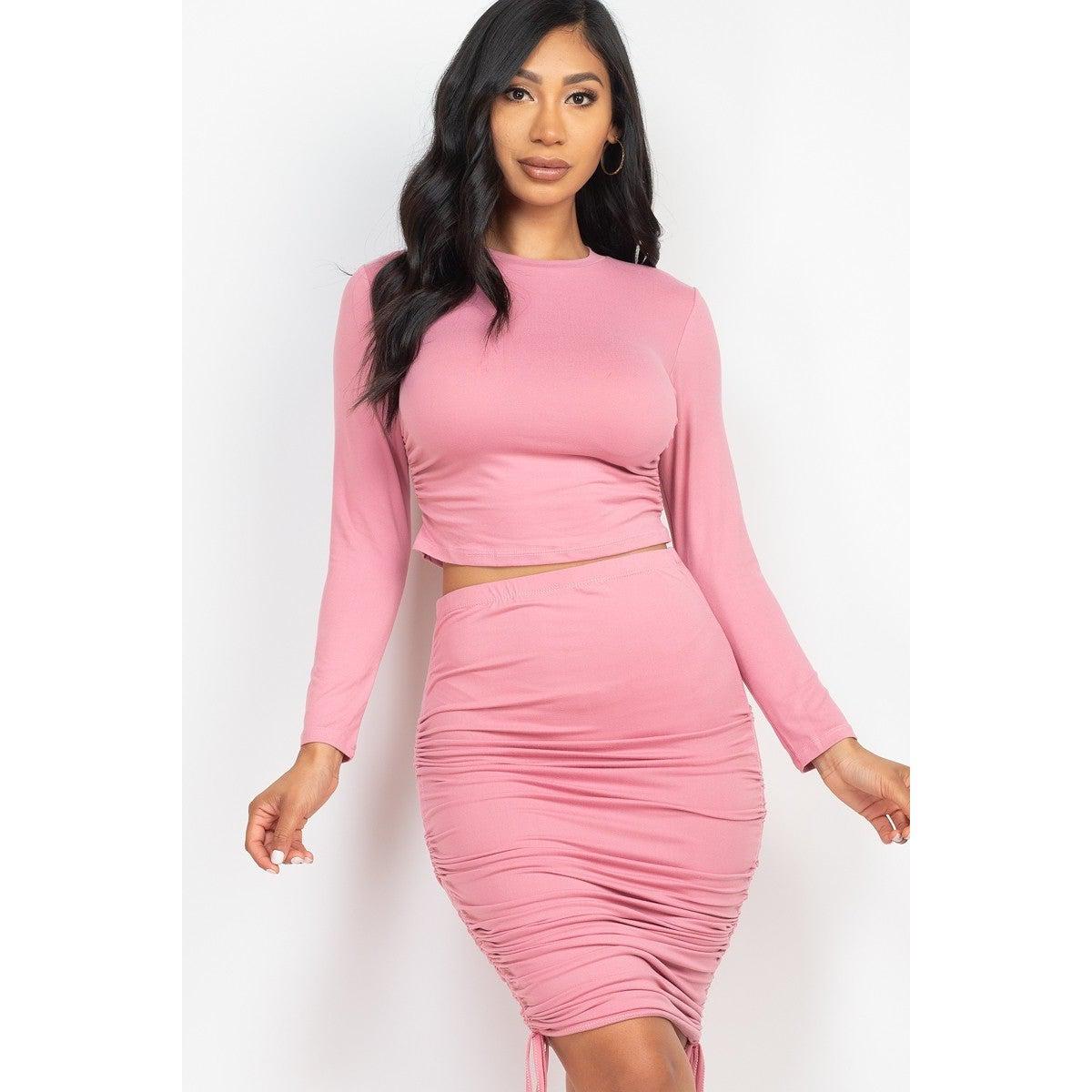 Ruched Side Crop Top & Drawstring Skirt Set-NXTLVLNYC