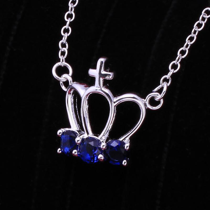 Sapphire Cross Crown Necklace in 18K White Gold Plated with Swarovski-Jewelry & Watches-NXTLVLNYC