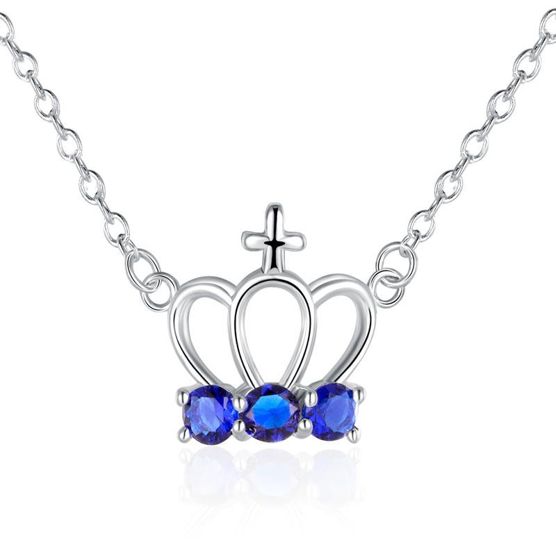 Sapphire Cross Crown Necklace in 18K White Gold Plated with Swarovski-Jewelry & Watches-NXTLVLNYC