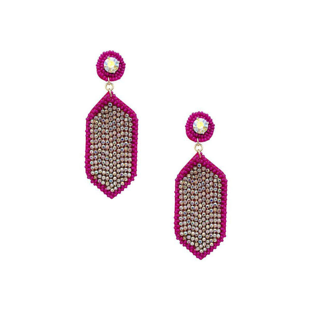 Seed Bead Rhinestone Hexagon Dangle Earring-NXTLVLNYC