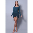 Sexy & Chic Long Sleeve Square Neck Ruching Tie Basic Dress-Women - Apparel - Dresses - Cocktail-NXTLVLNYC