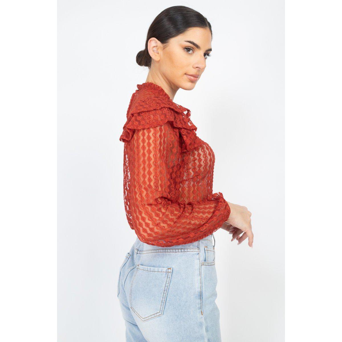 Sheer Crochet Lace Ruffled Top-NXTLVLNYC