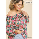 Sheer Floral Print Metallic Threading Long Sleeve Off Shoulder Top With High Low Hem-NXTLVLNYC