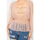 Sheer Mesh Crochet Peplum Top-NXTLVLNYC