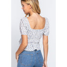 Short Slv Shirring Print Woven Top-NXTLVLNYC