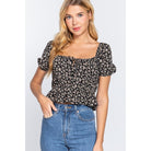 Short Slv Shirring Print Woven Top-NXTLVLNYC