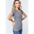 Short Slv V-neck Henley Knit Top-NXTLVLNYC