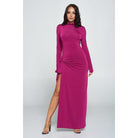 Side Tie Long Sleeve Dress-Clothing Dresses-NXTLVLNYC