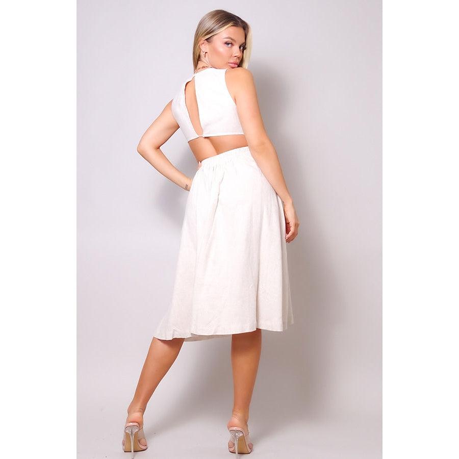 Sleeveless Back Cutout Linen Midi Dress-NXTLVLNYC