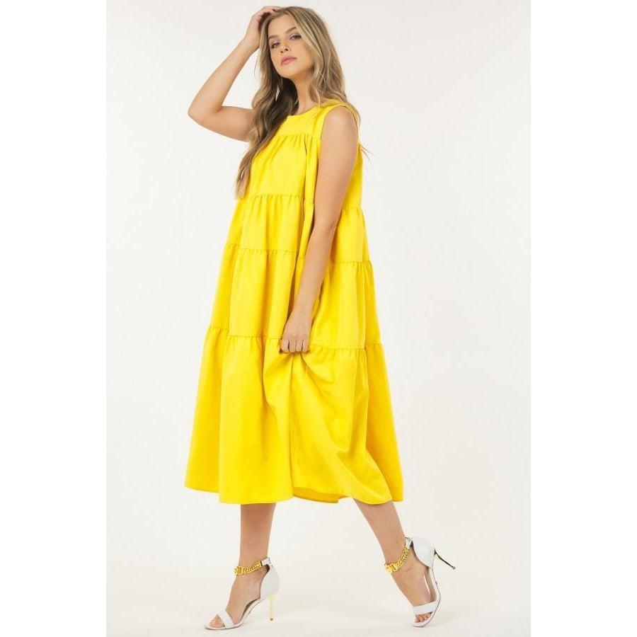 Sleeveless Basic Stretch Poplin Dress With Layers-NXTLVLNYC