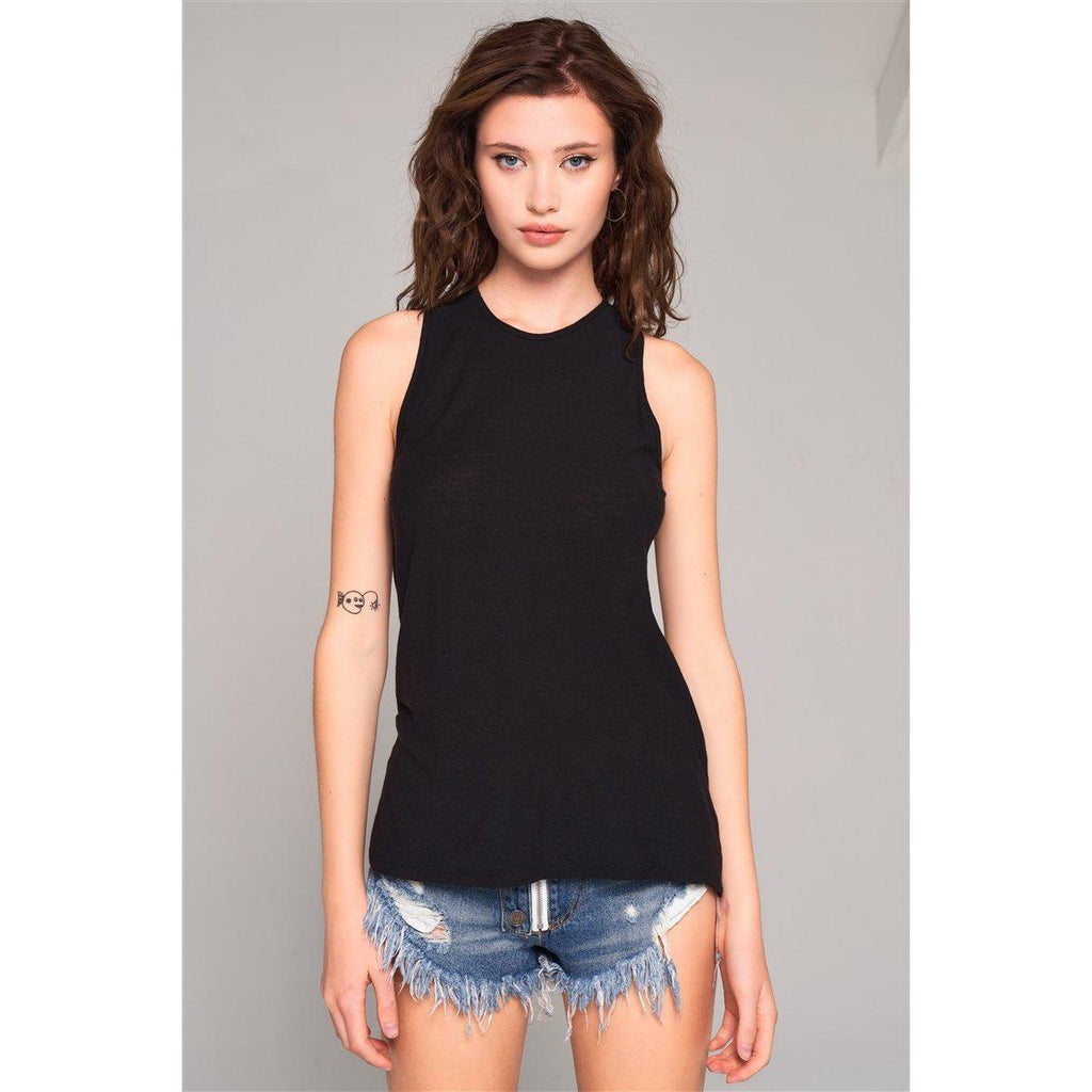 Sleeveless Crew Neck Cut-out Back Detail Longline Top-Clothing Tops-NXTLVLNYC