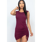 Sleeveless Shoulder Pad Drawstring Ruched Mini Dress-Dresses-NXTLVLNYC