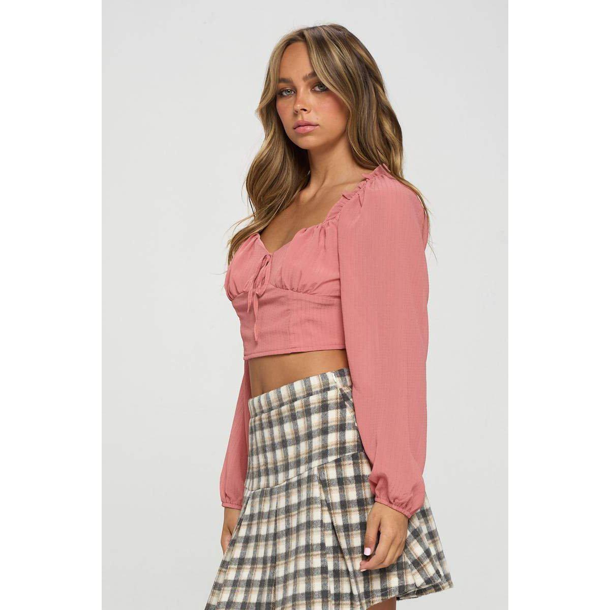 Smocked Long Sleeves Crop Top-Shirts & Tops-NXTLVLNYC