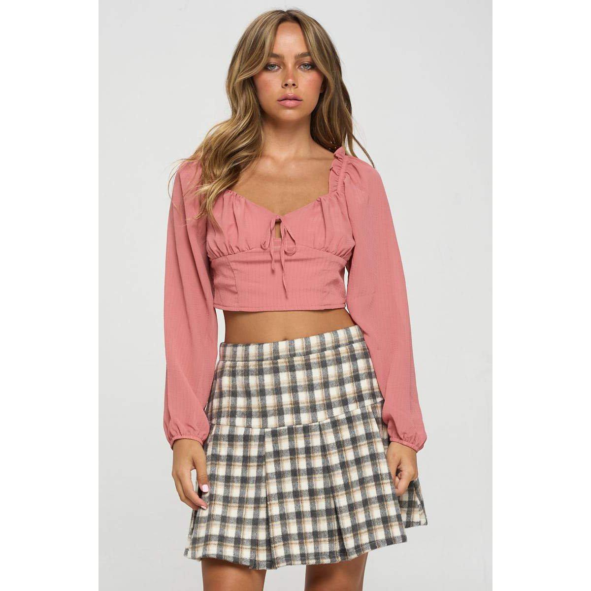 Smocked Long Sleeves Crop Top-Shirts & Tops-NXTLVLNYC