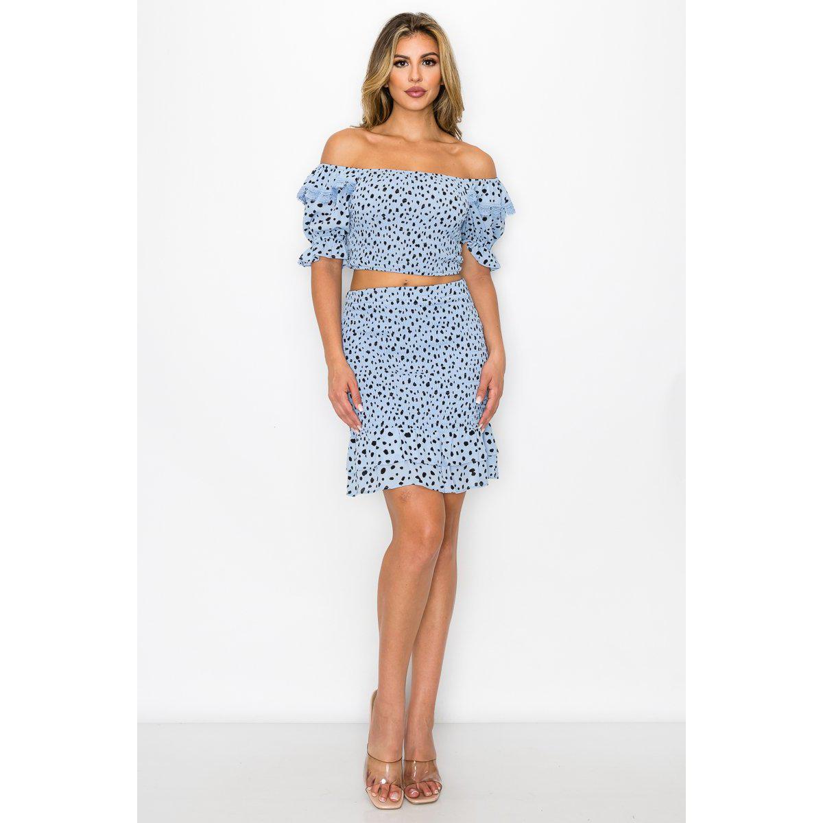 Smocking Ruffled Printed Top & Skirts Set-NXTLVLNYC