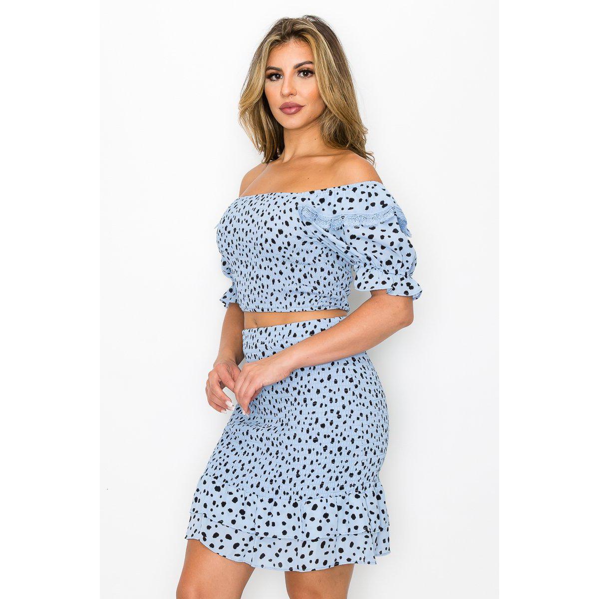 Smocking Ruffled Printed Top & Skirts Set-NXTLVLNYC