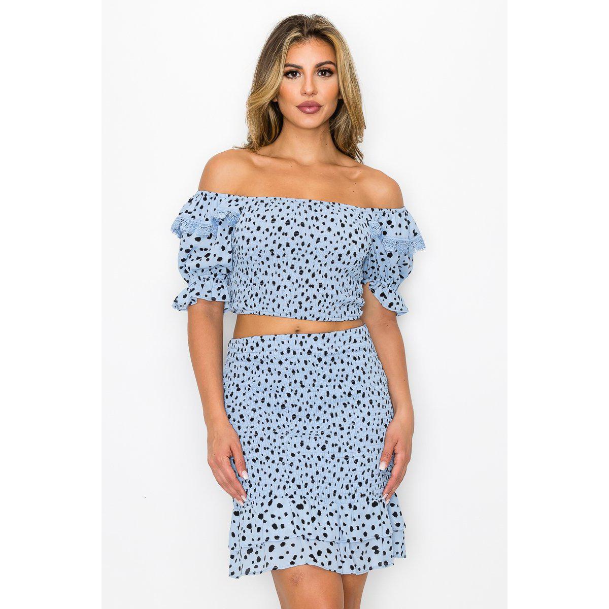 Smocking Ruffled Printed Top & Skirts Set-NXTLVLNYC