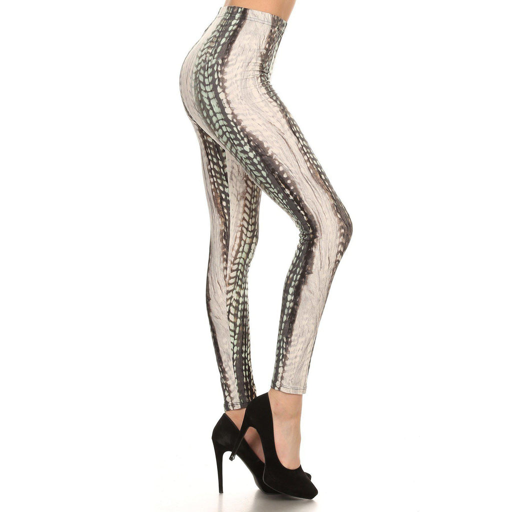 Snake Scales Printed, High Waisted Leggings In Fitted Style With Elastic Waistband-NXTLVLNYC