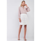 Snow-whine Striped High-waisted See-through Sheer Mesh Strips Cut-ins A-line Mini Skirt-Clothing Dresses-NXTLVLNYC