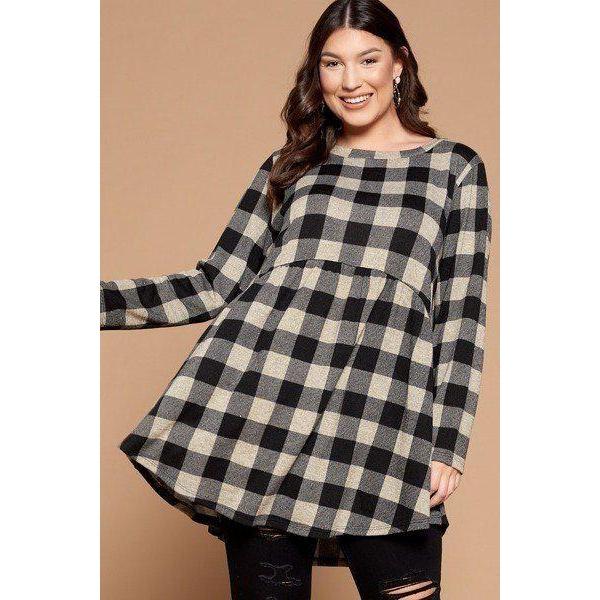Soft Knit Buffalo Plaid Tunic Top-Clothing Tops-NXTLVLNYC