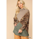 Solid And Animal Print Mixed Knit Turtleneck Top With Long Sleeves-Clothing Tops-NXTLVLNYC