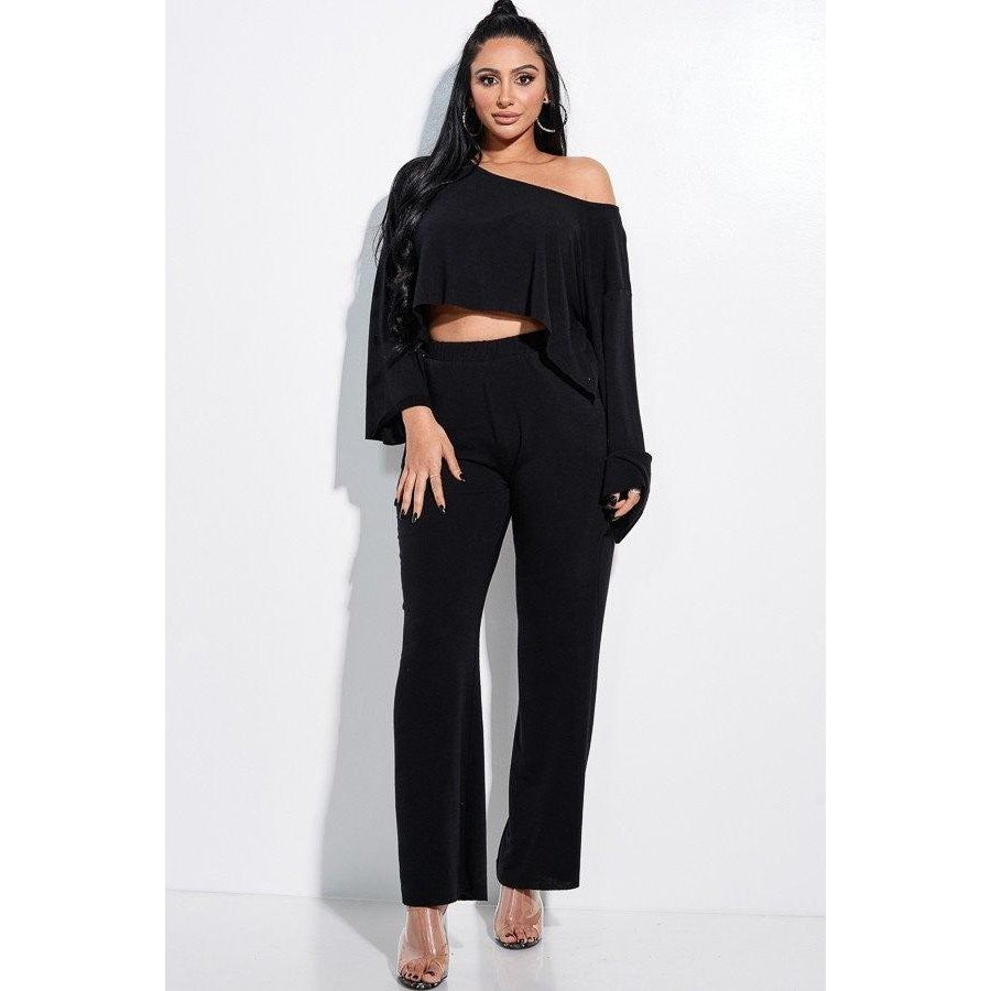 Solid French Terry Long Slouchy Long Sleeve Top And Pants With Pockets Two Piece Set-NXTLVLNYC