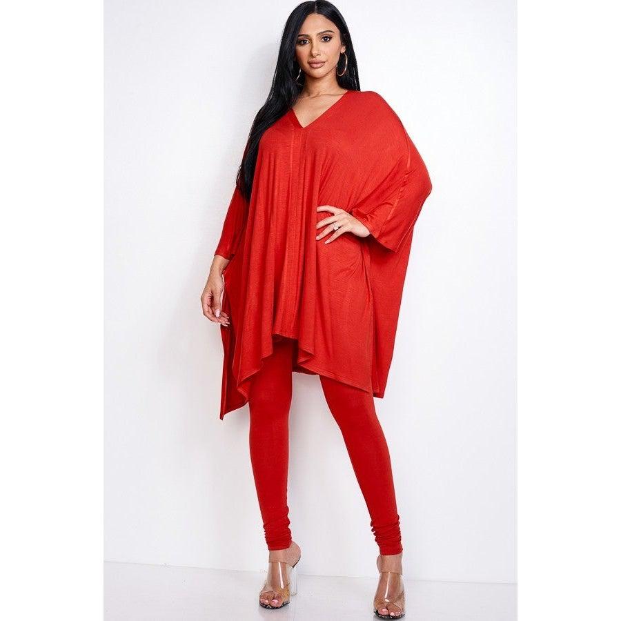 Solid Heavy Rayon Spandex Cape Top And And Leggings 2 Piece Set-NXTLVLNYC