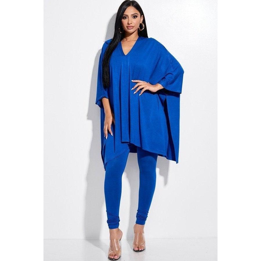 Solid Heavy Rayon Spandex Cape Top And And Leggings 2 Piece Set-NXTLVLNYC