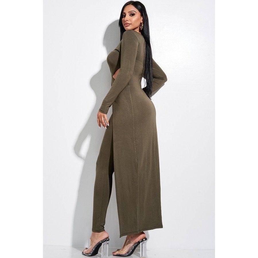 Solid Heavy Rayon Spandex Long Sleeve Crossed Over Long Top And Leggings 2 Piece Set-NXTLVLNYC