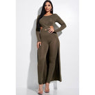 Solid Heavy Rayon Spandex Long Sleeve Crossed Over Long Top And Leggings 2 Piece Set-NXTLVLNYC