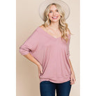 Solid Rib Modal Casual 3/4 Sleeves Dolman Sleeves Top-NXTLVLNYC