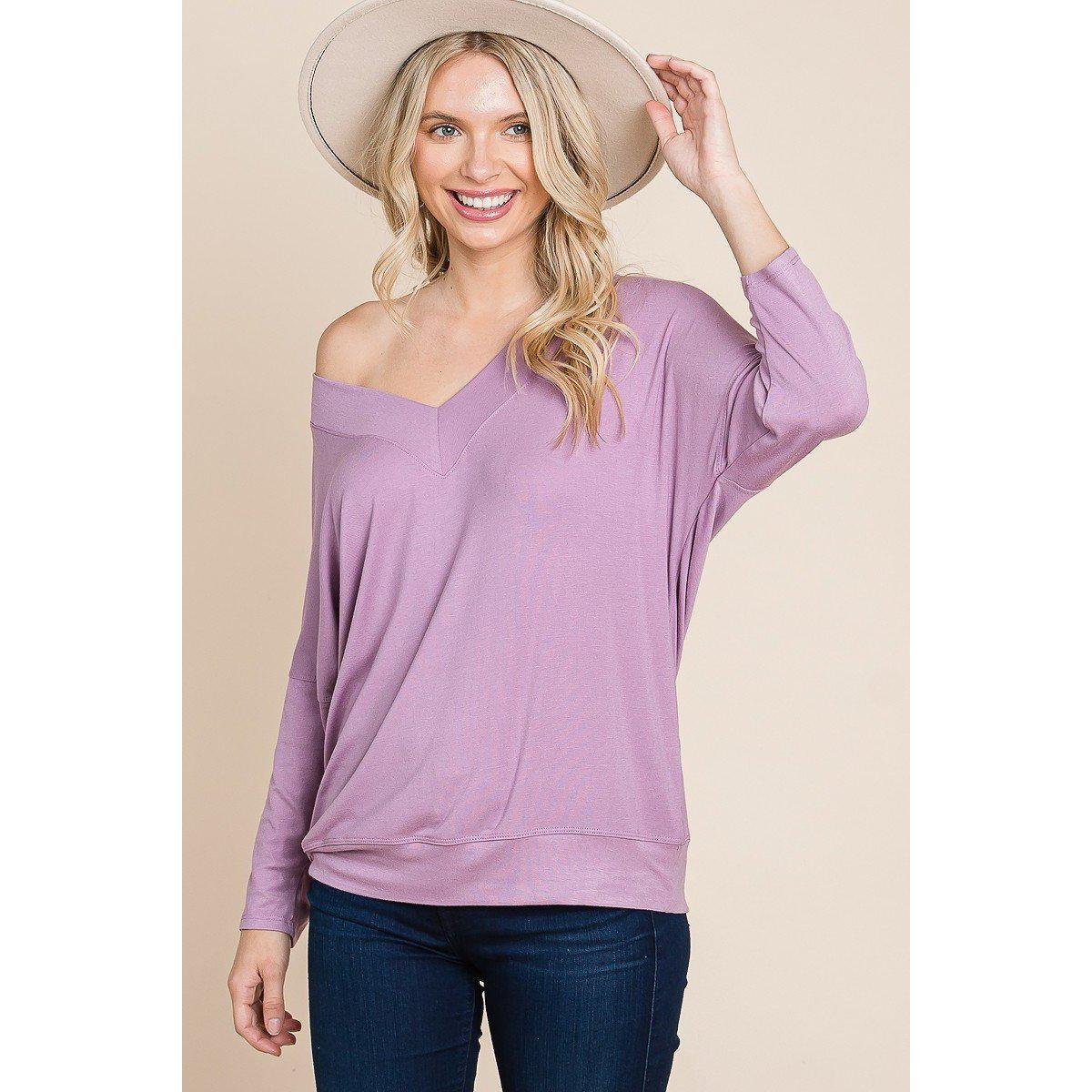 Solid Rib Modal Casual 3/4 Sleeves Dolman Sleeves Top-NXTLVLNYC