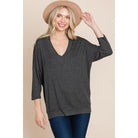 Solid Rib Modal Casual 3/4 Sleeves Dolman Sleeves Top-NXTLVLNYC