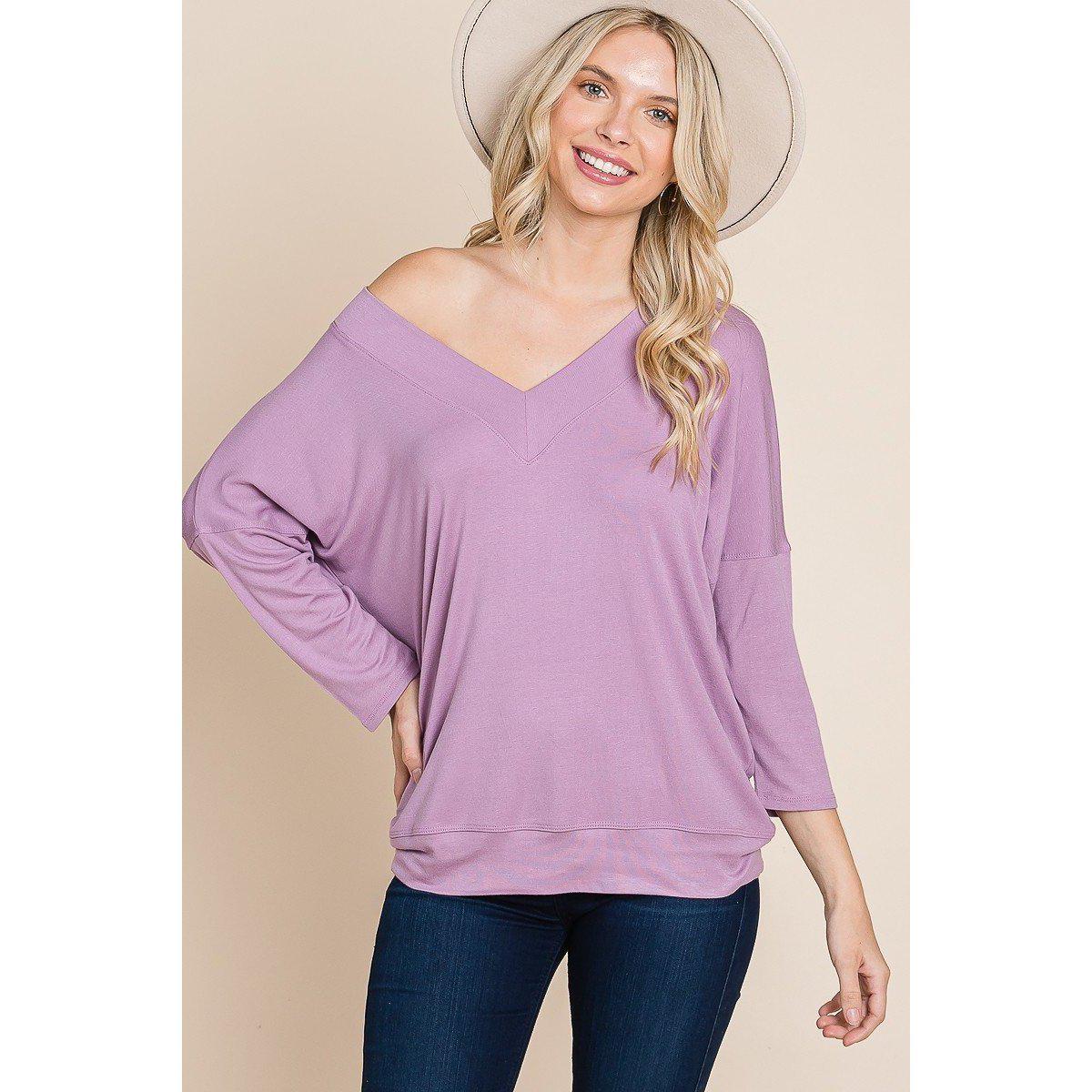 Solid Rib Modal Casual 3/4 Sleeves Dolman Sleeves Top-NXTLVLNYC