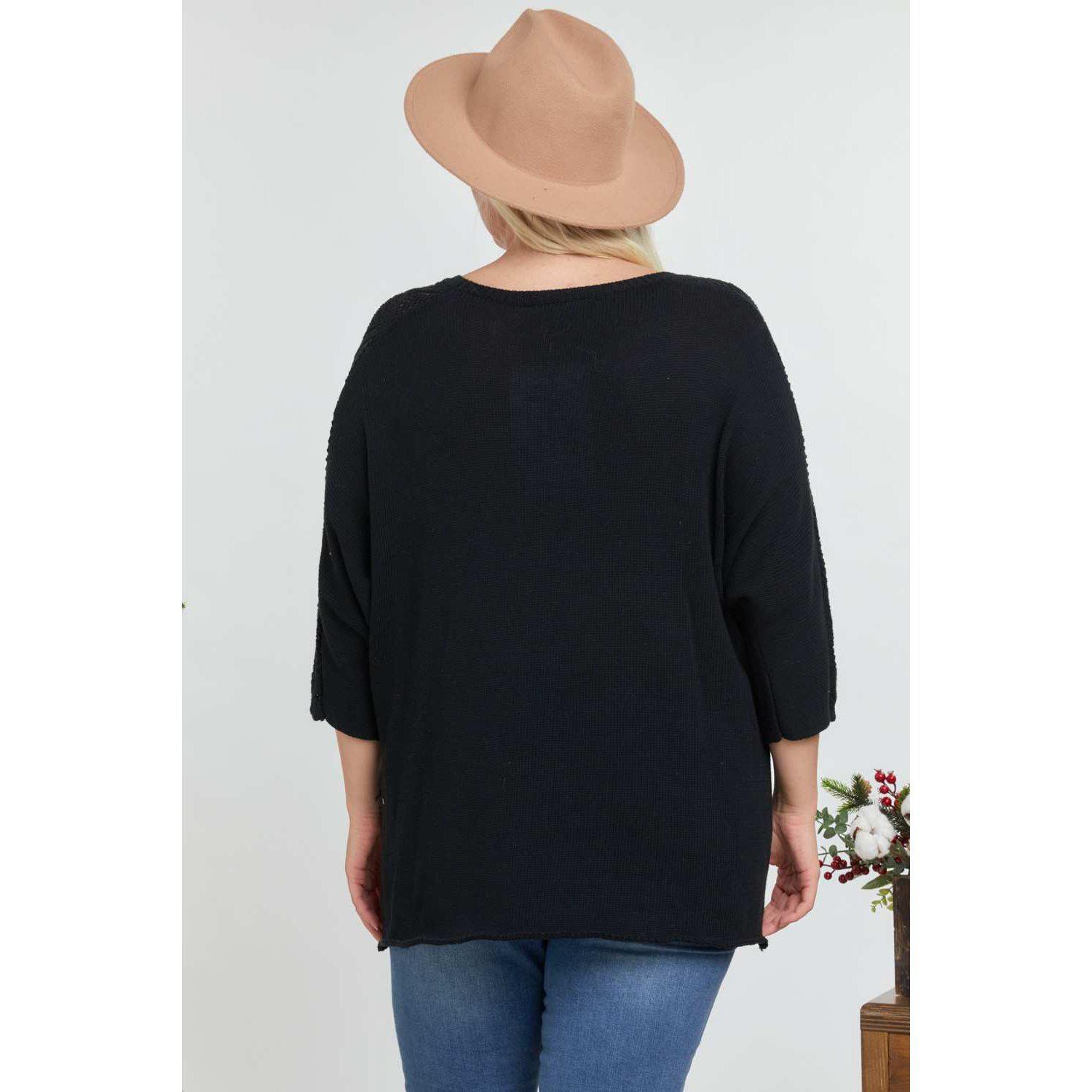 Solid Round Neck 3/4 Sleeve Sweater Top-Clothing Tops-NXTLVLNYC