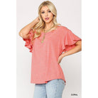 Solid Round Neck Frill Sleeve Top With Scoop Hem-Clothing Tops-NXTLVLNYC