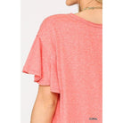 Solid Round Neck Frill Sleeve Top With Scoop Hem-Clothing Tops-NXTLVLNYC