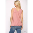 Solid Textured And Sleeveless Surplice Top With Shoulder Tie-NXTLVLNYC