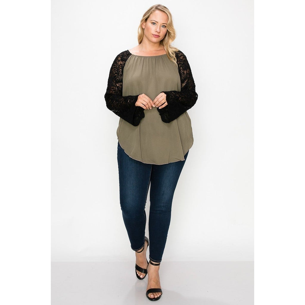 Solid Top Featuring Flattering Lace Bell Sleeves-NXTLVLNYC