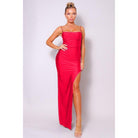 Spaghetti Strap Pleated Bust Front Slit Maxi Dress-NXTLVLNYC