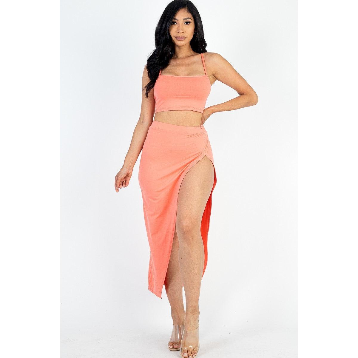 Crop Cami & Split Thigh Maxi Skirt Set-NXTLVLNYC