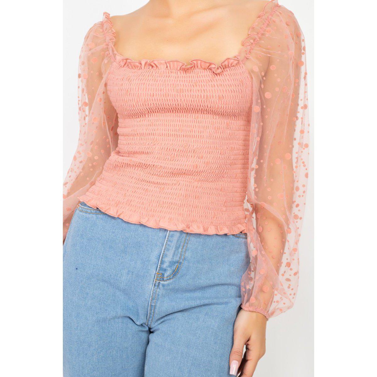 Square Neck Smocking Top-NXTLVLNYC