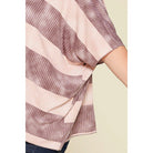 Stripe Printed Pleated Blouse Featuring A Boat Neckline And 1/2 Sleeves-Clothing Tops-NXTLVLNYC
