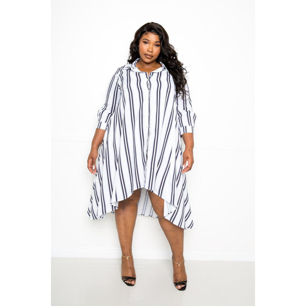 Stripe Shirt Dress-Clothing Dresses-NXTLVLNYC