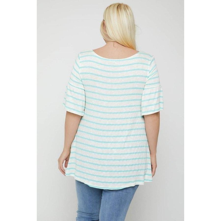 Striped Tunic, Featuring Flattering Flared Sleeve-Clothing Tops-NXTLVLNYC
